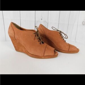 Madewell 1937 Footwear Tan Leather Lace-Up Wedge Peep Toe Ankle Bootie Boots 9.5